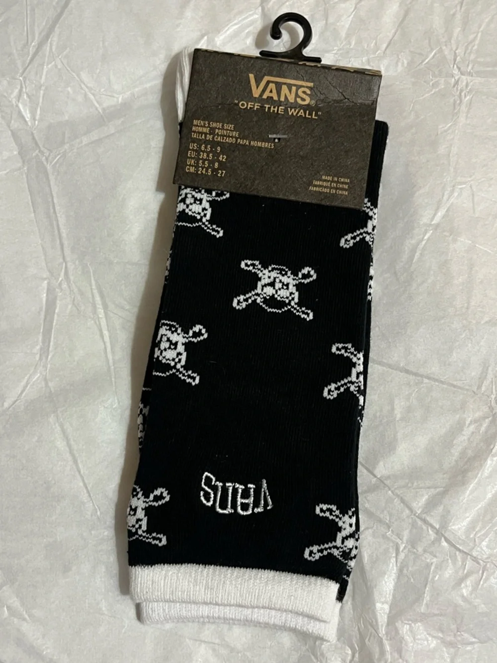 Vans Black Skull and Crossbones Crew Socks Mens 6.5-9
